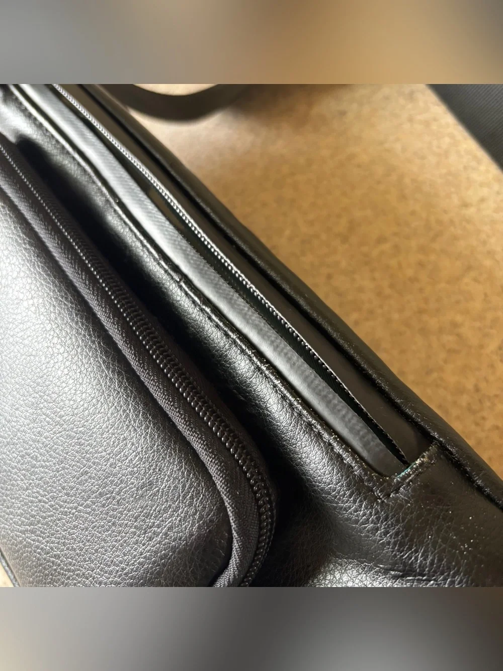 Kibou Diaper Bag Fanny Pack Black Vegan Leather Changing Pad 4 Pockets